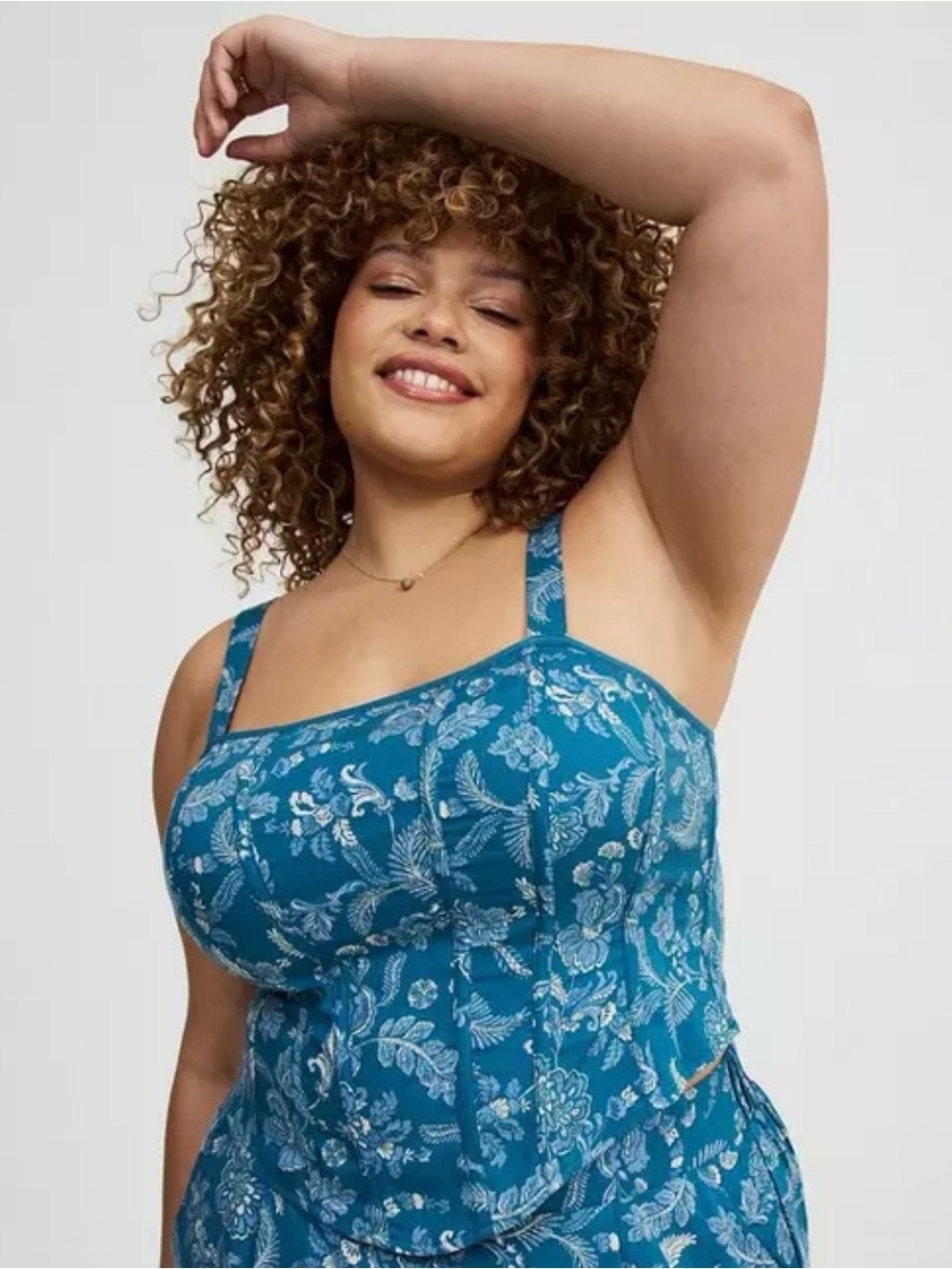 Torrid Corset Crop Top with teal floral print & structured corset silhouette 💙